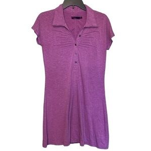 PRANA mid length dress cap sleeve quarter button front light purple color